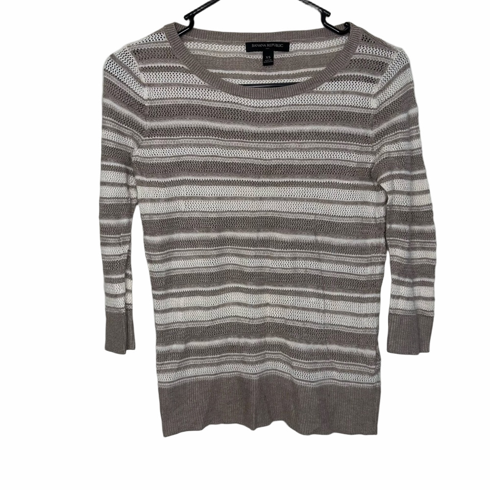 Banana Republic Women Tan & White Knit Sweater Blouse Size XSmall